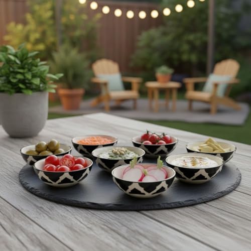 Image of Serving Everyday Ceramic Bowls For Food - Ideal For Morning Meals, Smoothie Kitchen Bowls, Vegetables, Soups, Pasta, Snacks,cereal, Rice Bowl, Fruit, Ice Cream, Salad, Noodle (Black, Set of 6)