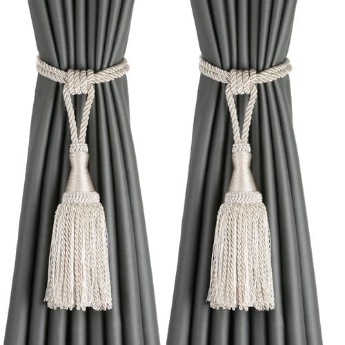 HedongHexi 2 Pack Curtain Tiebacks with Tassel,Modern Rope Window Curtain Ties Backs for Draperies, Outdoor Elegant Decorative Curtain Holdbacks