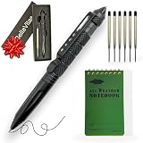 BellaVitas Military Tactical Pen, Emergency Glass Breaker Pen, Tactical EDC Pen, Multitool pen, Tungsten Steel Pen, Writing Fat Pen, 6 Ballpoint Pen Refills, 1 Waterproof Notebook (1 Pack)