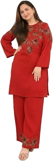 ANYA GALLERY Women’s Pure Cotton Kurti Pant Set | 60x60 Cotton Embroidered Co-ord Set | Straight Kurta with Palazzo Pants...