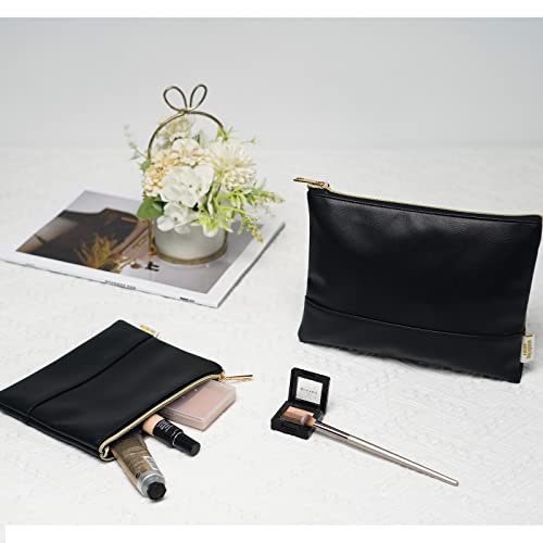 Wandering Nature 2 Pack Makeup Bag, Travel Make Up Organizer Cosmetic Bags Pouch For Women And Girls In Eco Vegan Leather, Black #TOP5