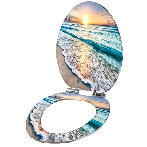 Elongated Toilet Seat Sunrise beach Cancun Resin Toilet Seat Slow Quiet Close with Quick-Release Hinges Toilet Seat with Cover Easy to Clean Install