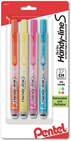 Pentel Handy-line S Retractable Highlighter, Chisel Tip, Assorted Ink Colors, 4/ Pack (SXS15BP4M)
