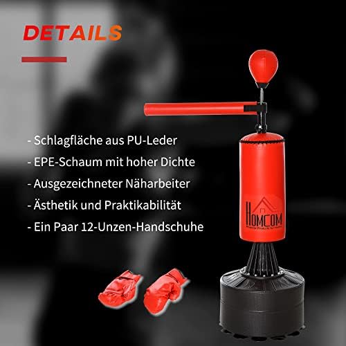 Bild 3 - HOMCOM Boxsack stehend 155-205cm Höhenverstellbar Standboxsack mit 360° Reflexstange Speedball, Boxhandschuhen Pumpe, Punchingball Set für Erwachsene Jugendliche, Kickboxsack für Box Training