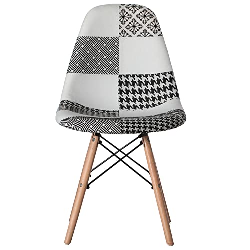 Modern Fabric Patchwork Chair With Wooden Legs For Kitchen, Dining Room, Entryway, Living Room, Single #TOP1