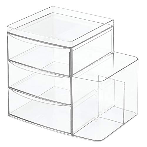 Image of iDesign Clarity Cosmetic Organizer for Vanity Cabinet to Hold Makeup, Brushes, Beauty Products - 3 Drawers and Caddy, Clear