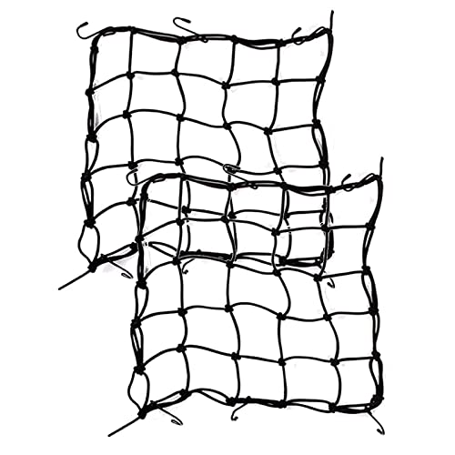 2 Pcs 15\" x15\" (40x40cm) Motorcycle Cargo Net Featuring 6 Adjustable Hooks Heavy Duty Bungee Net for Helmet Motorbike Bikes Elasticated Cord Net Storage Tie Down(Black)