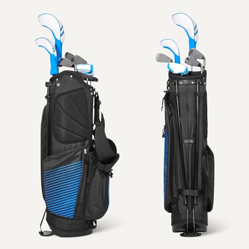 Amazon Basics Golfschlägerset, 6-teilig mit Standtasche, übergroße Schlagfläche, niedriger Schwerpunkt, Linkshänder, Blau/Schwarz