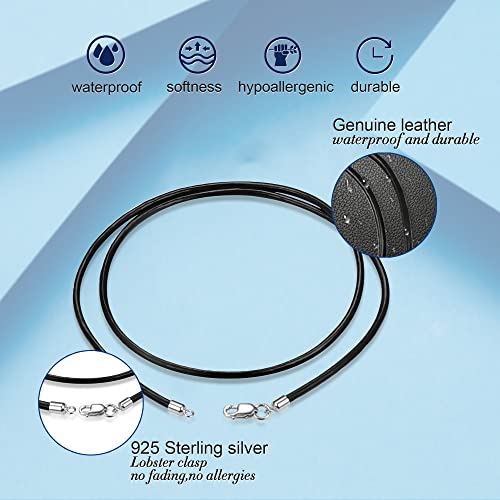 Goxo Black Waterproof Braided Leather Necklace Wax Rope Chain For Women Men,Durable Sterling Silver Buckle, 2Mm Width 16 To 24 Inch Cord Made In Usa (18) #TOP3