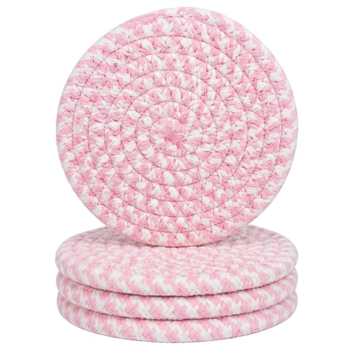 Cotton Coaster Set, Blush Pink 4.8'' Large Drink Coasters (4PACK)