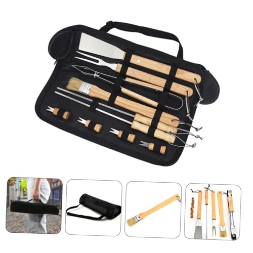 Set de 10 utensilios para barbacoa Luxshiny con mango de madera miniatura 7