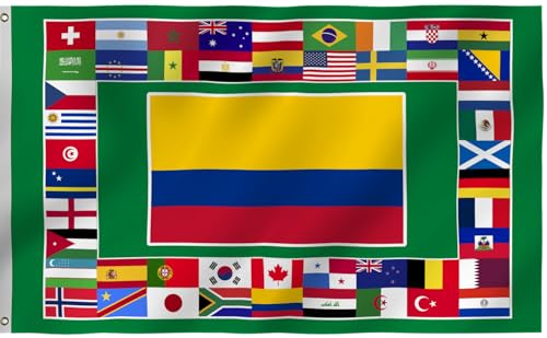 World Cup Colombia Flag 6x10 Ft, 48 Country Colombian Flags with 2 Brass Grommets, Showcase Decorations Football Supporters Banner,Soccer Merchandise Accessories,Great Soccer Fans Gifts, for Indoor Outdoor. (Colombia, 6x10ft)