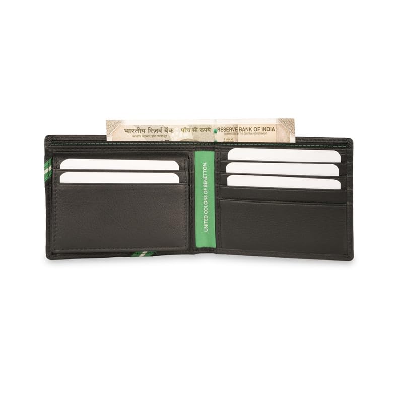 Image of UNITED COLORS OF BENETTON Men RFID Protected Bonaire Passcase Wallet - Black, No. of Card Slot: 12 | Tape Inlayed Passcase Wallet with Side Closure | Leather