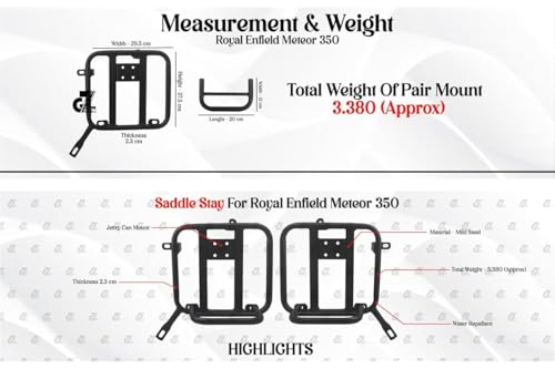 Image of Black Premium Saddle Stay /Luggage Carrier /Mounting Heavy Duty /Black Power Coated /Rust Protection Pair Right & Left Both Side Compatible with Royal Enfield Meteor 350 All Models