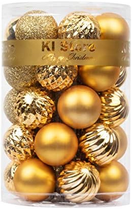 KI Store Gold Christmas Balls 34pcs 1.57-Inch Small Christmas Tree Decoration Ornaments for Xmas Tree Holiday Wreath Garland Decor Ornaments Hooks Included