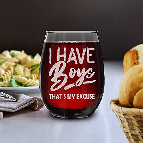 shop4ever Engraved Boy Mom Stemless Wine Glass #TOP26