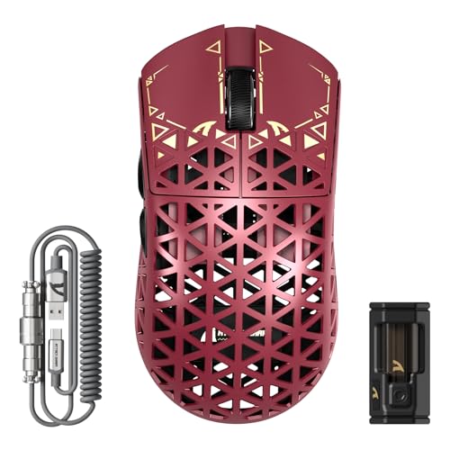 Image of ATTACK SHARK R5 Ultra Wireless Gaming Mouse,39g Superlight Carbon Fiber Hollowed-Out,PAW3950MAX Optical Sensor Nordic 52840 MCU 8K Polling 42K DPI,Tri-Mode Programmable Mice with Coiled Cable-Red