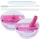 Kyuionty Repuesto de tapa abatible con popote de 880 ml, a prueba de fugas y a prueba de derrames, compatible con vaso Stanley H2.0 FlowState (rosa intenso y rosa intenso)
