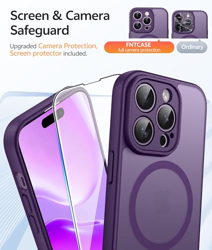 Image of FNTCASE for iPhone 14 Pro Case: [Compatible with Magsafe] Translucent Matte Cases with [Full Camera Protection] [Screen Protector] Military Grade Shockproof Protective Phone Cover - Purple