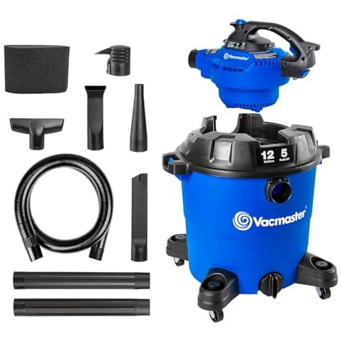 Vacmaster VBV1210, 12-Gallon* 5 Peak HP** Wet/Dry Shop Vacuum with Detachable Blower, Blue Cover