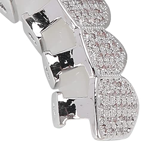 Iced Out Grillz, Cold Plated Copper Grillz Teeth Decoration For Halloween For Party Hip Hop(Silver) #TOP4