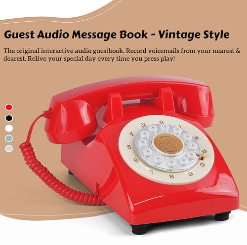 Image of RetroVox Audio Guest Book Wedding Phone Guestbook Guest Audio Message Book, Vintage Style for Wedding Reception, Bridal Shower, Baby Shower（B Red）