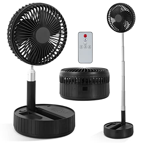 Portable Telescopic Foldable Desk Fan ,10000Mah Foldable Pedestal Floor Fan With Remote Control,4 Speed Remote Control Electric Collapsible Standing Fan,Usb Charging,For Office Home Outdoor Camping #TOP9