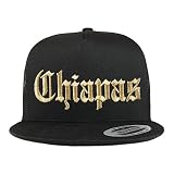Trendy Apparel Shop Old English Chiapas Gold Embroidered 5 Panel Flatbill Trucker Mesh Cap- Black