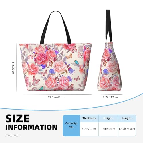 Sac main décontracté grande capacité imprimé fleur et papillon - 4