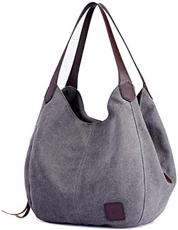 TCHH-DayUp Hobo Purses for Women Canvas Tote Shoulder Bags Cotton Handbags Grey