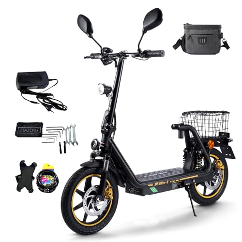 TWOFISH Elektro Motorrad für Erwachsene E Moped mit 500W Motor 48V 13Ah Akku 12/14 Zoll Reifen Max 20 km/h Disc Bremsen Doppelaufhängungg 30 km Reichweite Max 120kg (Zoll 14 Schwarz)