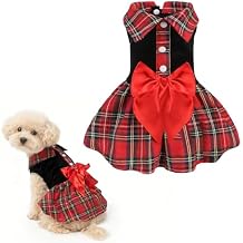 BEAUTYZOO Classic Plaid Dog Dresses for Small Dogs Girl, Dog Clothes with Bow Tie & Skirt, Puppy Dress for Female Dogs, Christmas Birthday Party Outfit for Shih Tzu Yorkie Chihuahua Princess Apparel
