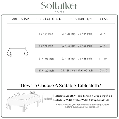 Image of Softalker Vinyl Tablecloth Rectangle, Outdoor 100% Waterproof Oil Proof Plastic Edge Binding Table Cloth, Heavy Duty Thick Wipeable PVC Table Covers for Picnic Dining Party - 54 x 120 Inch, Black