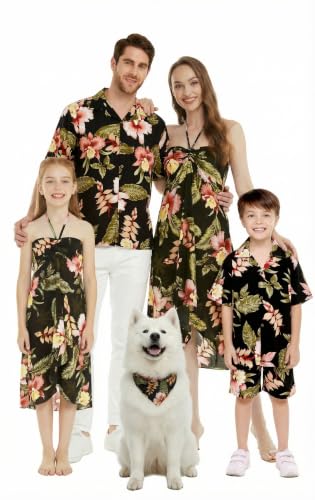 Image of Family Matching Hawaiian Clothes, Black Rafelsia | Lightweight 100% rayon • Family matching outfits • Beach vacations • Luaus • Cruises • Family photos