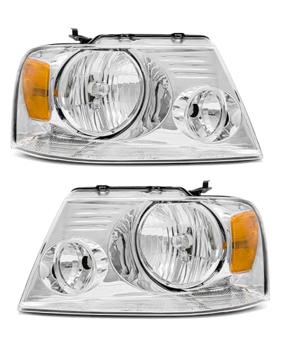 Compatible with 2004-2008 Ford F150 Pickup/ 06 07 08 Lincoln Mark LT Headlamp Amber for 2004-2008 F150 Headlight Assembly with Clear Lens Chrome Housing Reflector Replacement R+L