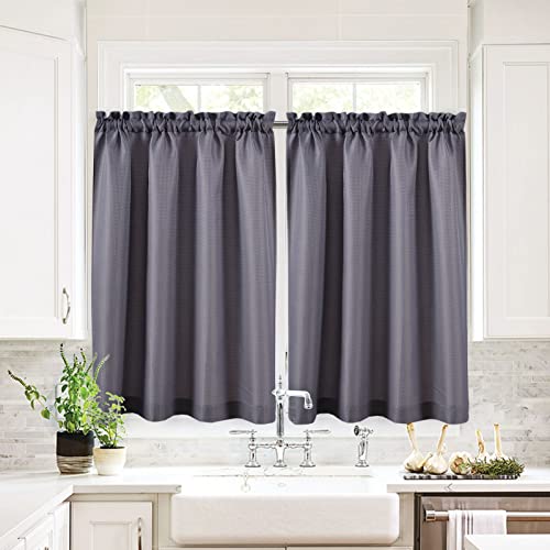 Valea Home Waffle Weave Textured Half Window Tier Curtains For Kitchen Water Repellent Window Covering Bathroom Short Curtains, 72" X 45", Grey, Set Of 2 #TOP1