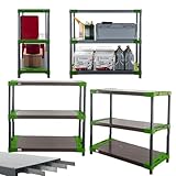 MODO24 Verstärktes Kunststoffregal Tytan 98x110x46 cm, Schwerlastregal mit Metallverstärkung, 3 Ablagen à 160 kg, für Keller, Garage, Werkstatt, Vorratsraum, modular erweiterbar, Farbe: Grün