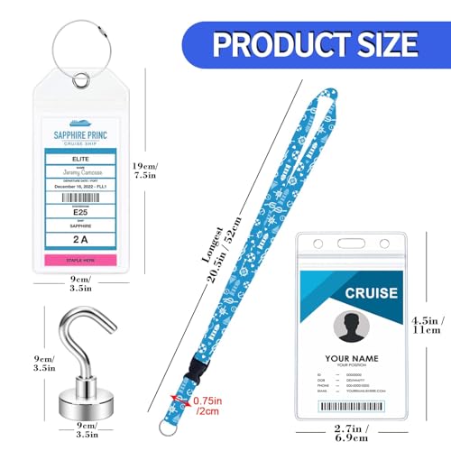 4 Cruise Luggage Tags Holder with Zip Seal and Steel Loops + 2 Detachable Cruise Lanyard with ID Holder Badge + 4 Magnetic Hooks for Cruise Cabins, Carnival Cruise Ship Essentials 2025 Must Have2