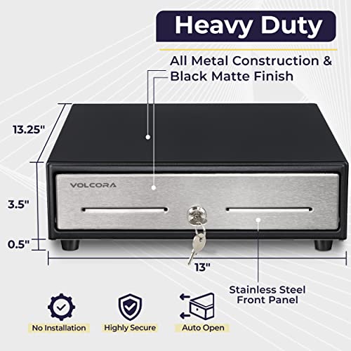 Volcora Gaveta de caixa registradora SAFE33 cm para sistema de ponto de venda (POS) – Preta com fren