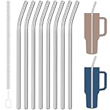 Tomorotec 8-Pack Bent Stainless Steel Straws for 40oz Stanley Tumblers, 12" Metal Straws for Stanley Cup with 1 Brush, Reusable Drinking Straws for Smoothies, Milkshakes, Dishwasher Safe (Silver)