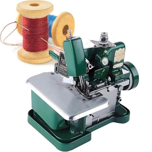 Máquina Sobrehiladora Industrial, Máquina de Coser Remalladora, de 3 Hilos, Longitud de Puntada Ajustable, Bastidor Metálico de Trabajo Pesado, Incluye Accesorios Para Uso Industrial En Telas Green