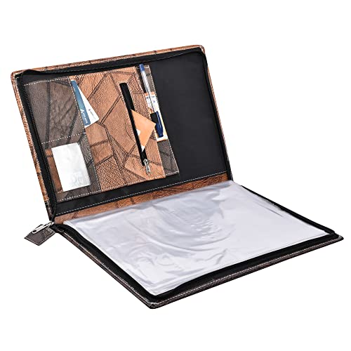 Secretden Faux Leather File Folders For Certificates, Business Presentation Folder Portfolio, Document Artwork Organizer Padfolio With 20 Clear Sleeves Size: B4 Color: Gray Brown #TOP3
