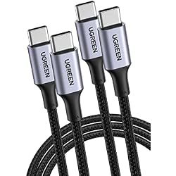 UGREEN USB Type C Cable PD Compatible 100W/5A Ultra Fast Charging USB C to USB C Disconnect Prevention, Compatible with Type-C Models such as iPhone 15, MacBook Pro, Matebook, iPad, Xperia, Galaxy and | 高耐久ナイロン編み 過電流・過熱・短絡保護 iPhone 18Pro/17/16/15シリーズ MacBook Air/Pro iPad Galaxy Xperia MateBookなどUSB-C機器対応 【ビデオ出力非対応】