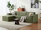 LINSY HOME Ecksofa mit Schlaffunktion - 266cm Modulares Schlafsofa, L Form Couch, Sektionssofas für Wohnzimmer, Keine Montage erforderlich (Cord, Olivgrün, 3 Sitze mit Ottomane)
