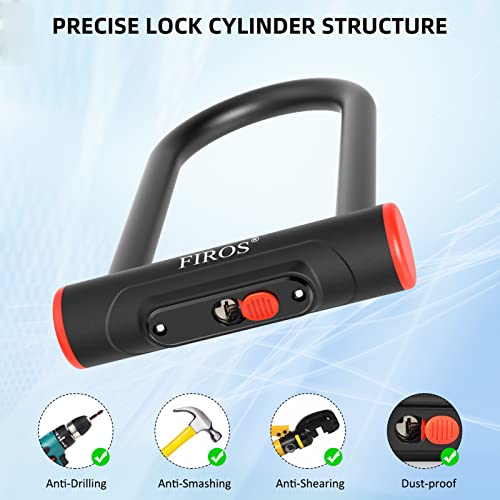 Firos Bike U Lock With Cable Heavy Duty Bike Lock, 16Mm Bicycle Lock With Security Cable And Sturdy Mounting Bracket For Road Bike Mountain Bike Motorcycle And More (Black, Small With 5Ft Cable) #TOP1