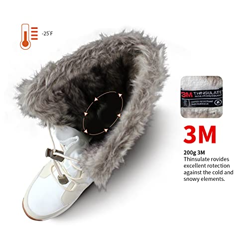 Albetrious Women's Long Snow Boots Warm Faux Fur Mid-Calf Winter Shoes (White, Adult, Women, Numeric_8, Numeric, Us_Footwear_Size_System, Medium) #TOP3