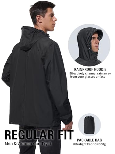 Mens Lightweight Rain Jacket Waterproof Windbreaker Packable Rain Coat with Hood for Golf Running Hiking Travel4