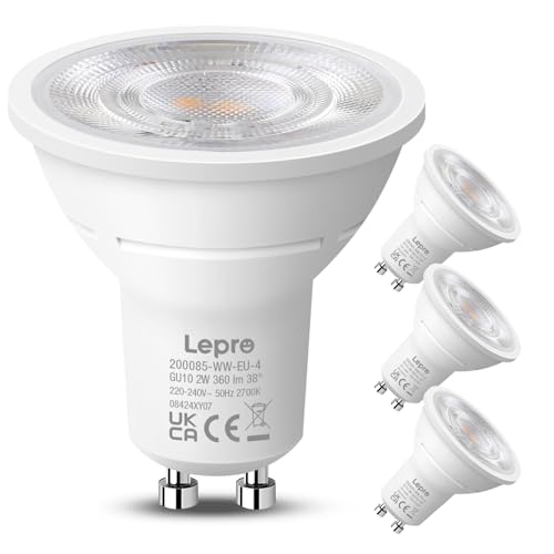Lepro Bombilla LED GU10, Blanco Cálido 2700K, 2W Equivalente a 50W, Lámpara LED GU10 360 LM, Larga Duración y Bajo Consumo, NO Regulable, Ángulo de Haz de 38°, Paquete de 4 4 Blanco Cálido 2