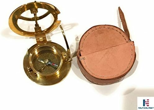 Antique Nautical Vintage Directional Magnetic Sundial Clock Pocket Marine Compass Essential Baptism Gifts with Case for Loved Ones, Son, Love, Partner, Spouse, Fiancé 3"