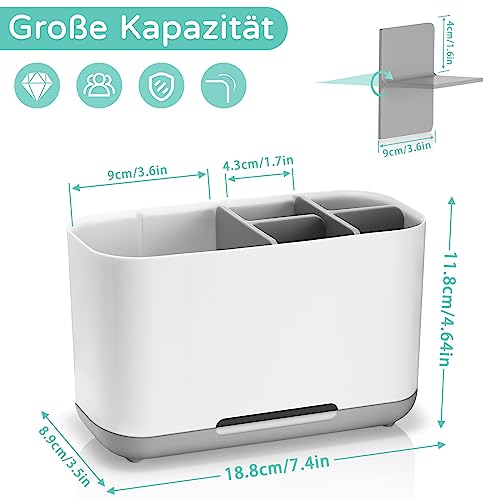Miniatura 5 de Soporte Para Cepillo De Dientes, Organizador De Cepillos De Dientes Eléctrico, Soporte Ajustable De Plástico Para Cepillos De Dientes Con Base Antideslizante, 4 Compartimentos Para Cepillos De